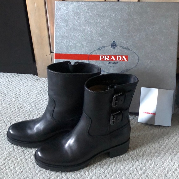 Prada Shoes - Prada black leather buckle boots NIB size 36/6